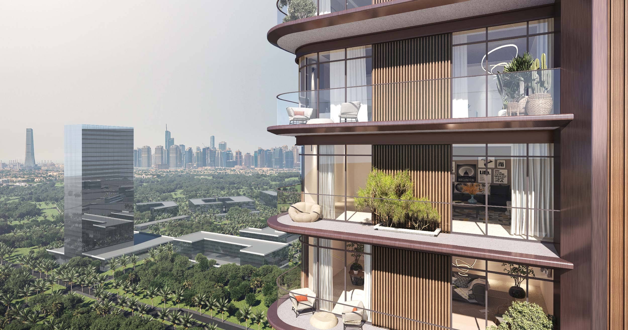 Luxor By Imtiaz A modern building with balconies, greenery, and city skyline views, showcasing contemporary architecture.