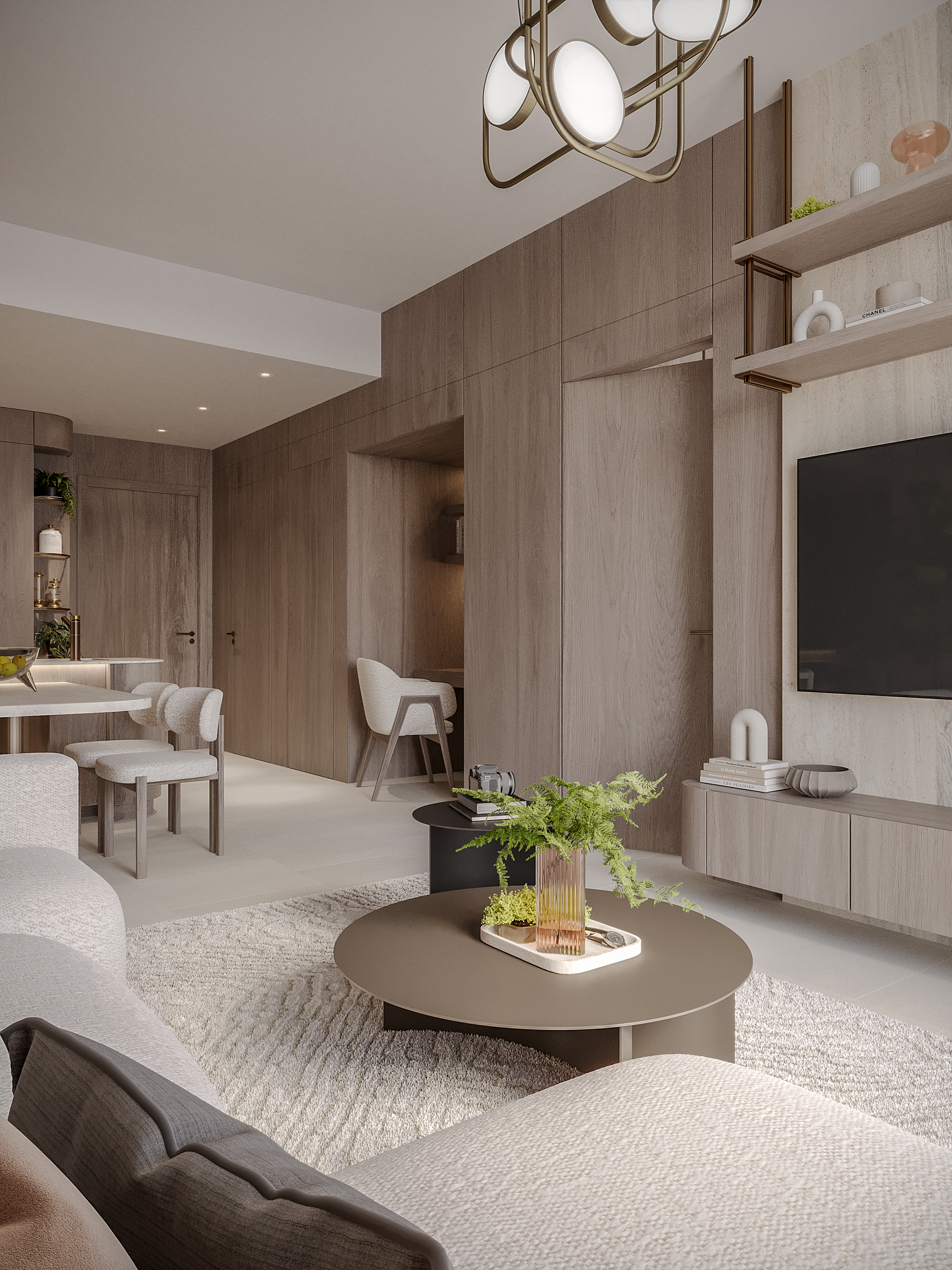 Pearl House Ii By Imtiaz Modern living room with light wood accents, stylish furniture, a round coffee table, and a cozy atmosphere.